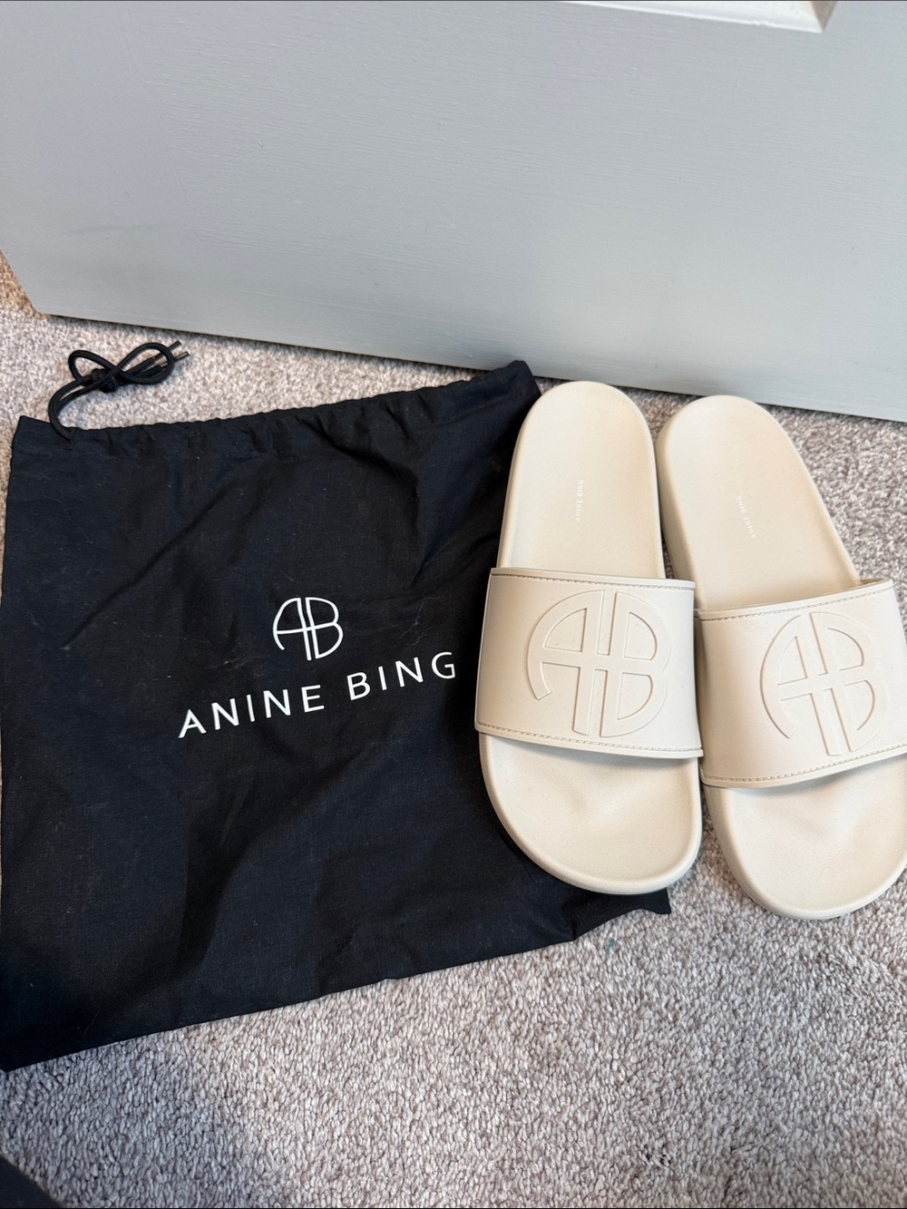 Anine Bing Ivory Logo Slide Sandals